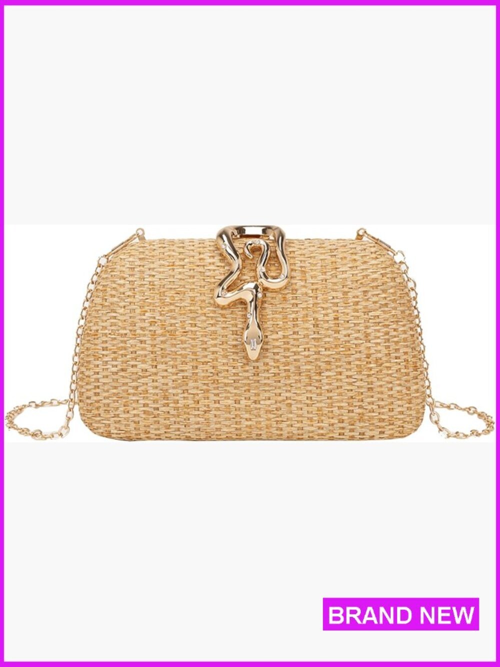 Straw Clutch Purse Summer Beach Handbag Woven Vacation Wicker Clasp Shoulder Bag
